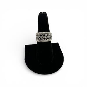 Vintage Silver Tone Marcasite Filigree Floral Eternity Band